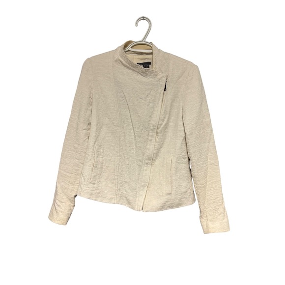 Vince Women's Cream Textured Moto Jacket Size S Asymmetrical Zip Collar - Picture 1 of 10